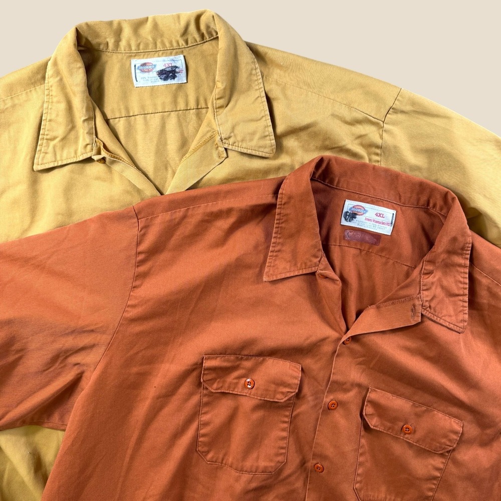 Lot of 2 Dickies Short Sleeve Work Shirts Men 4XL Orange Mustard Casual Street